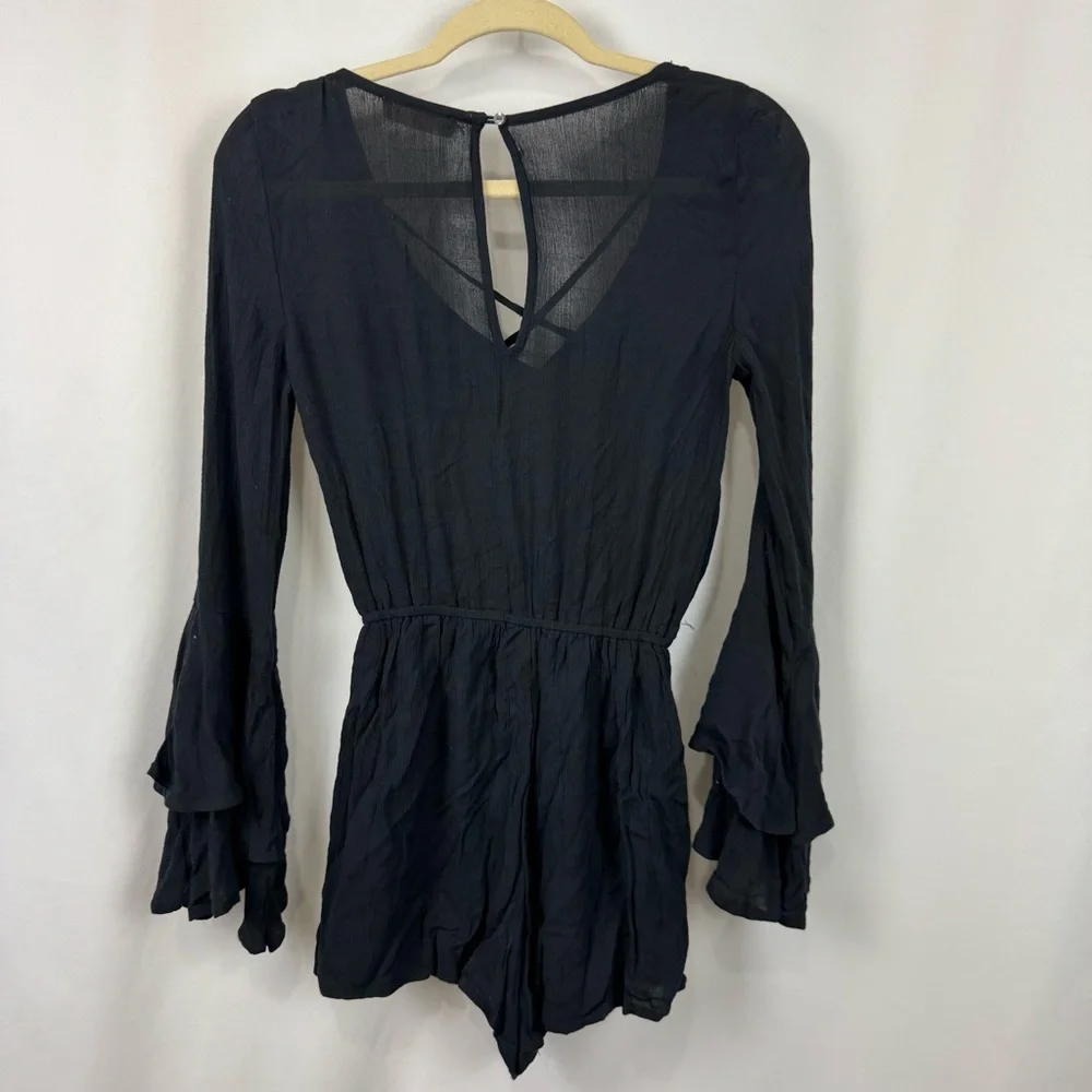 Hollister Sz XS Black Long Sleeve Bell Sleeves Short Romper Viscose Whimsigoth